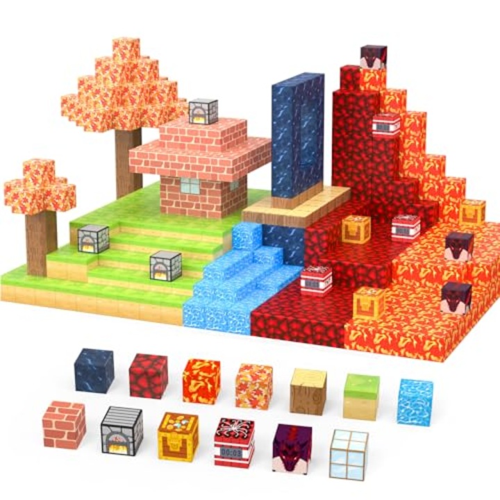 Комплект магнитни строителни блокчета, 300 части, STEM играчки, безопасни, 3 години, многоцветен