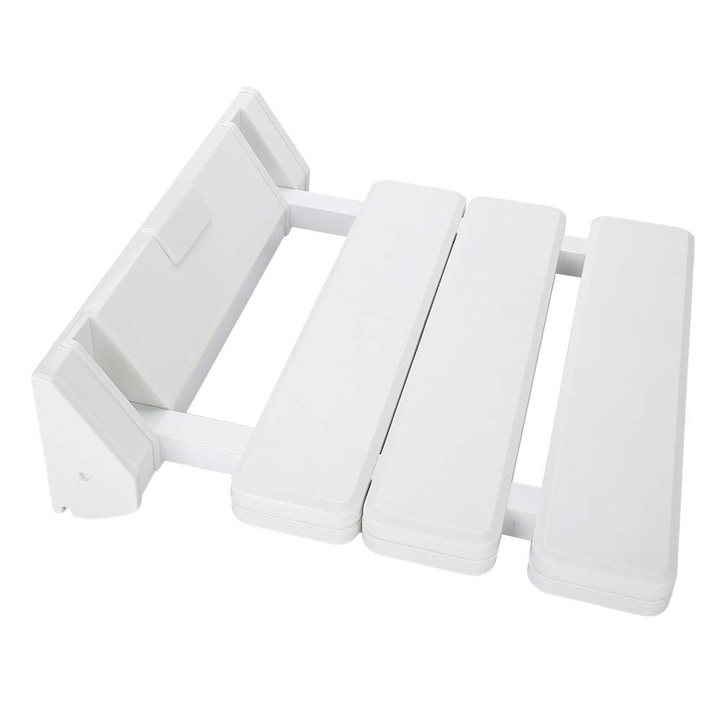 Scaun Dus Pliabil Pentru Seniori, Bedee, Scaun Perete Pentru Dus, Montaj Fix, Design Compact, Ergonomic, Aluminiu, Polipropilena, Suporta Pana La 130 Kg, Ideal Baie, Persoane Varstnice, Dizabilitati, Dimensiuni 32x10x5.1cm, Alb