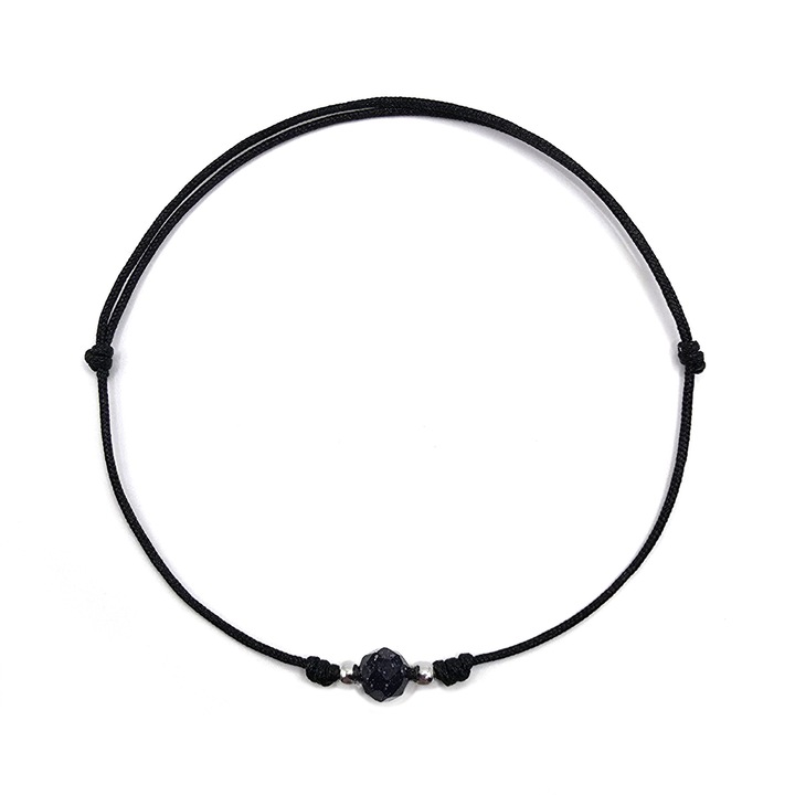 Bratara handmade, din argint 925, Lexy's Boutique, ajustabila, cu piatra semipretioasa si snur de matase - Piatra soarelui