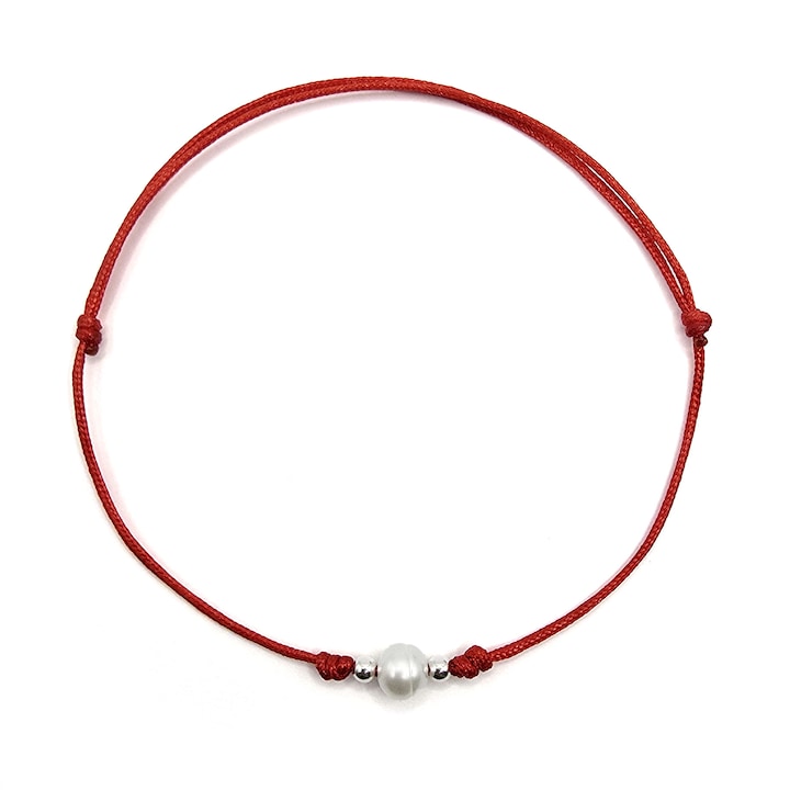 Bratara handmade, din argint 925, Lexy's Boutique, ajustabila, cu piatra semipretioasa si snur de matase - Perla de Cultura