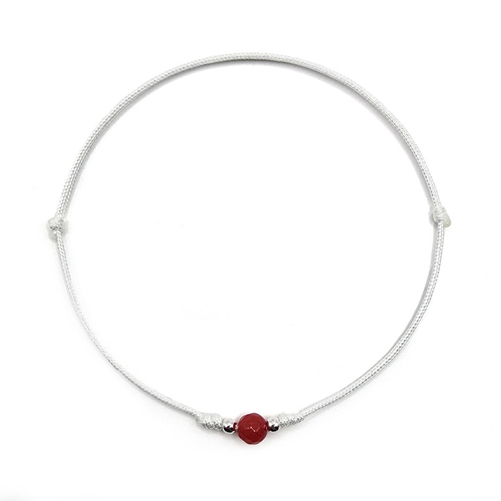 Bratara handmade, din argint 925, Lexy's Boutique, ajustabila, cu piatra semipretioasa si snur de matase - Jad rosu