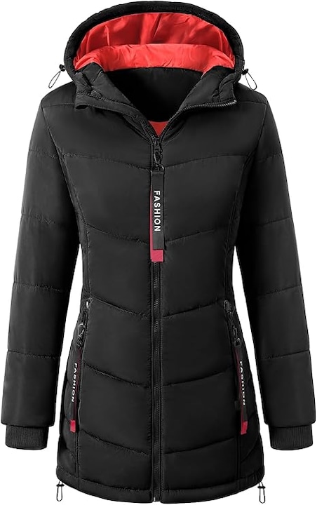 Geaca de Iarna Dama – Umplutura Puf Moale 100% Poliester, Gluga, Croi Mediu, Design Modern – Confort si Stil in Fiecare Zi, Neagra, Marimea L