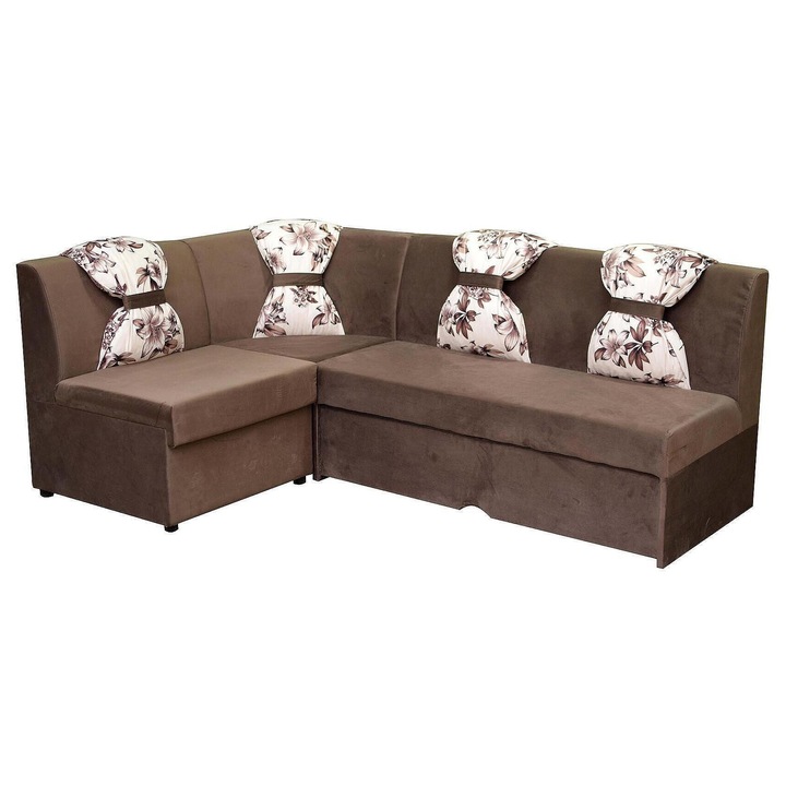 Разтегателен кухненски ъгъл, SANI Браво, 205 X 140 X 90сm, Кафяв с Флорални мотиви