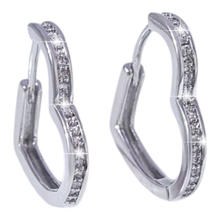 Ezüst színű szív alakú fülbevaló, 15mm átmérő, 13mm hosszúság