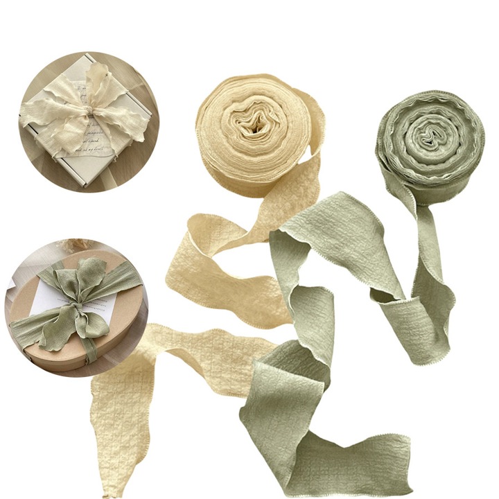 Плисирана панделка, 2 ролки декоративна панделка 4 см, за опаковане на подаръци и декориране на торта, панделка за цветя "Направи си сам", панделка от копринен материал, аксесоар за изкуство и връзване