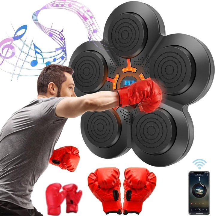 Masina de box muzicala, XICENRM®, montare pe perete, cu conexiune Bluetooth, negru, pentru interior/exterior, pentru barbati, femei si copii