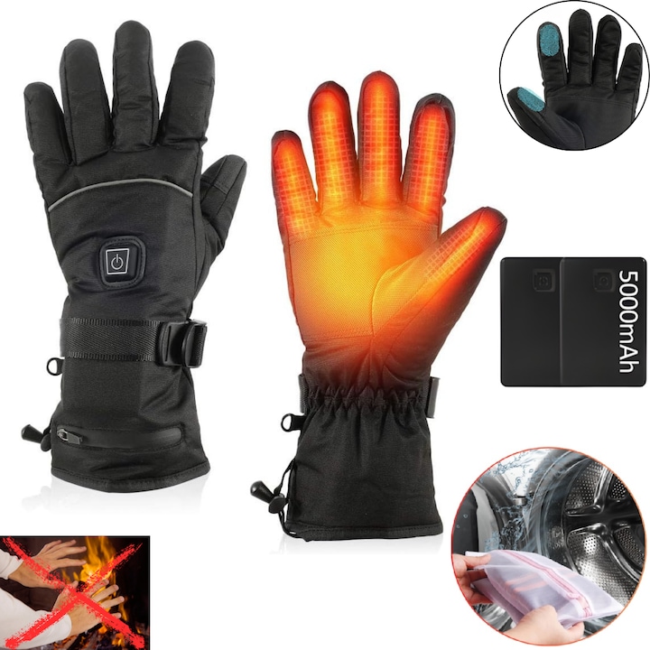 Загряващи ръкавици, постоянно и бързо загряване на ръцете, 3 режима, интелигентен контрол на температурата, захранване от Powerbank, един размер, за мъже и жени, издръжлив текстилен материал, неплъзгаща се повърхност, сив