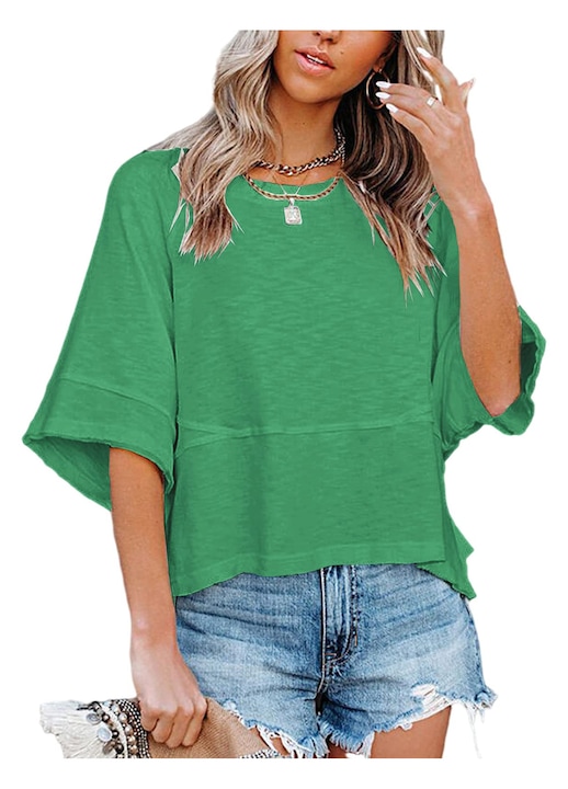 Tricouri de vara casual cu guler rotund（10021）, Verde