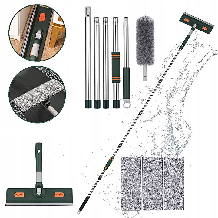 Stergator de Geamuri Profesional 3 in 1 YOUKUKE®, Laveta Microfibra, Pamatuf si Racleta Incluse, Cap rotativ la 180°, 40 - 206 cm