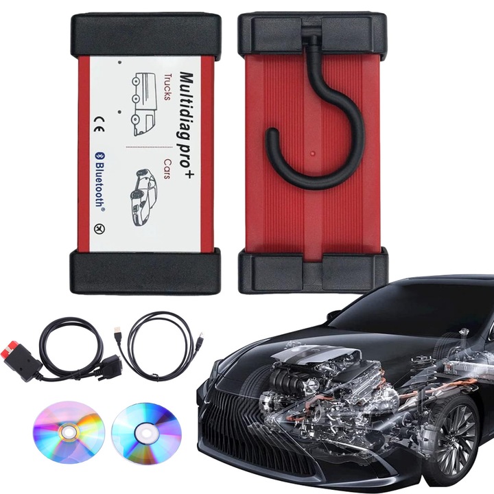 Tester de diagnosticare auto OBD2, Bedee®, 21 de limbi, indicator multicolor, inregistrator de zbor, verificare tensiune, poate citi numarul de sasiu VIN, citire si stergere coduri de eroare a motorulu, rosu