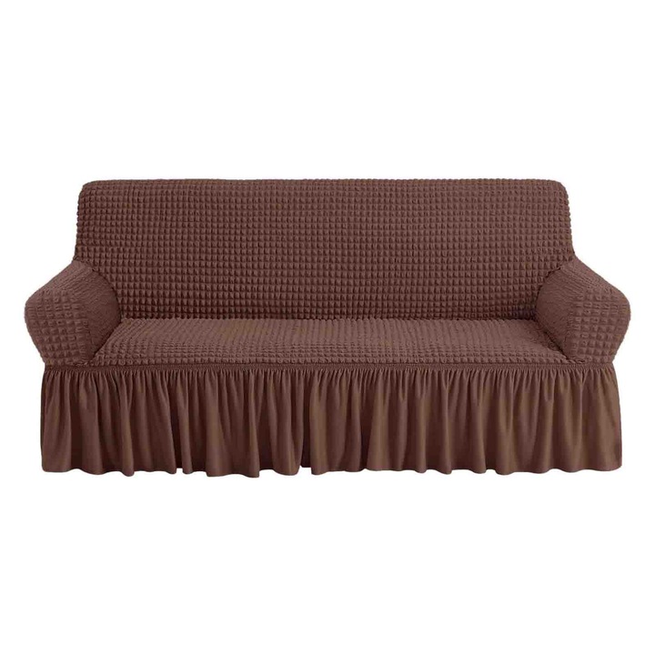 Husa protectie canapea Asskanaer, elastica si antiderapanta, maro, 190-230cm