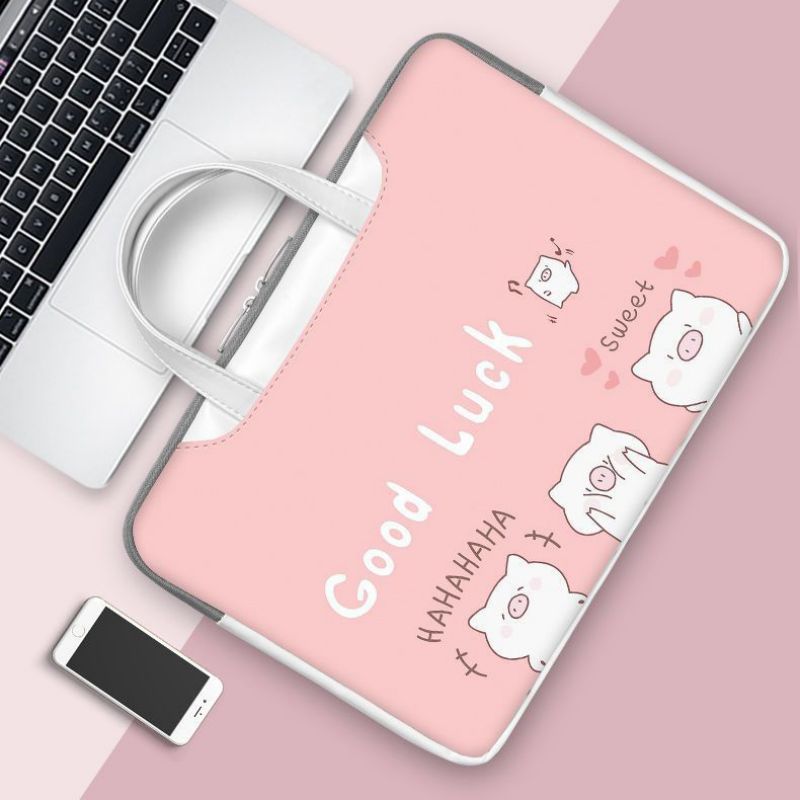 Geanta Laptop 13.3 inch, Antisoc, Design Purceluri Cute, Multifuncțională, Roz