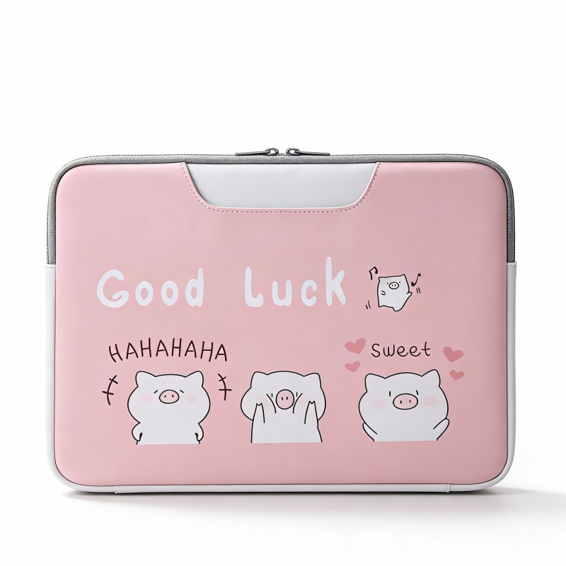 Geanta Laptop 13.3 inch, Antisoc, Design Purceluri Cute, Multifuncțională, Roz