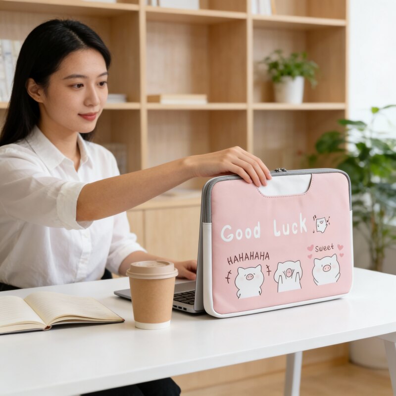 Geanta Laptop 13.3 inch, Antisoc, Design Purceluri Cute, Multifuncțională, Roz