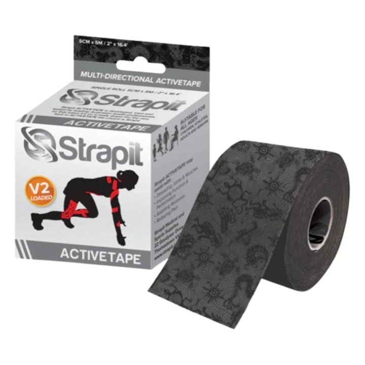 Banda dynamic activetape 5cm x 5m - negru/negru - Strapit