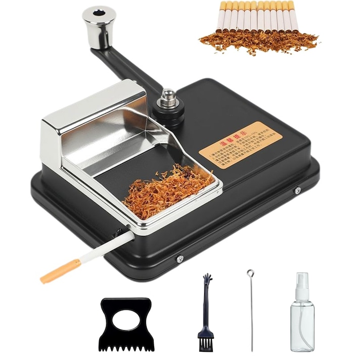 Masina de rulat tigari, injector manual pentru tutun, pentru tub de hartie de tigara cu diametrul de 8 mm, include placa presata, perie de curatare, sonda pentru tub, sticla cu pulverizator, WALALLA
