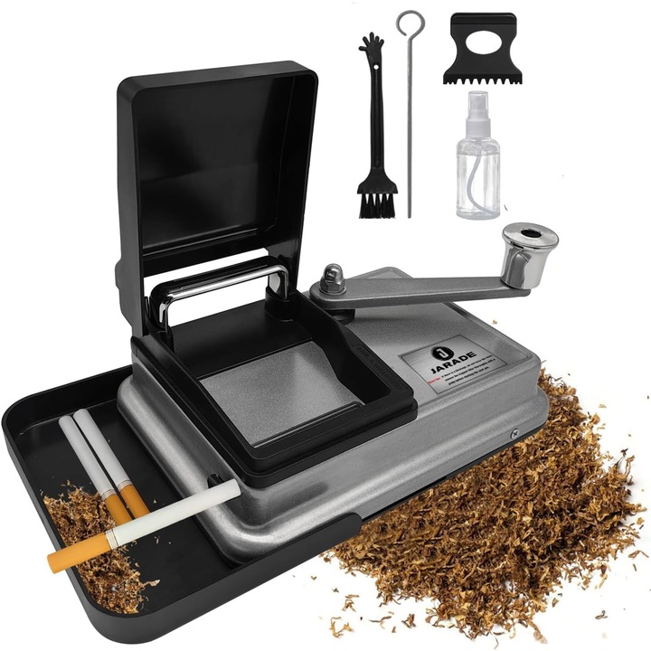 Masina manuala de rulat tigari, WALALLA, potrivita pentru tuburi cu diametrul de 8 mm, cu capac anti-praf pentru a mentine rezervorul de tutun curat, usor de utilizat, constructie metalica robusta si durabila, argintie