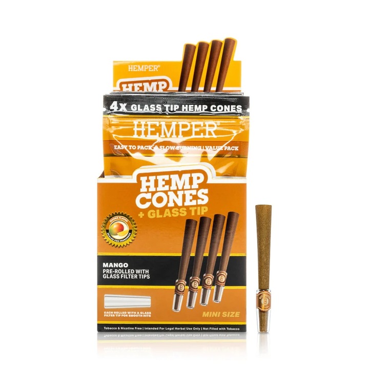 Blunt conuri pre-rulate Hemper canepa cu Filtru din Sticla reutilizabil, aroma Mango, dimensiune 1 1/4 x4