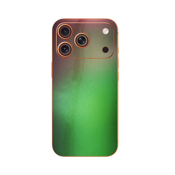 Folie iSkinz pentru Apple iPhone 17 Pro Max - Cameleon Color Shift Avocado, Split Cut, Skin Adeziv Full Cover, Protectie Carcasa Spate si Laterale