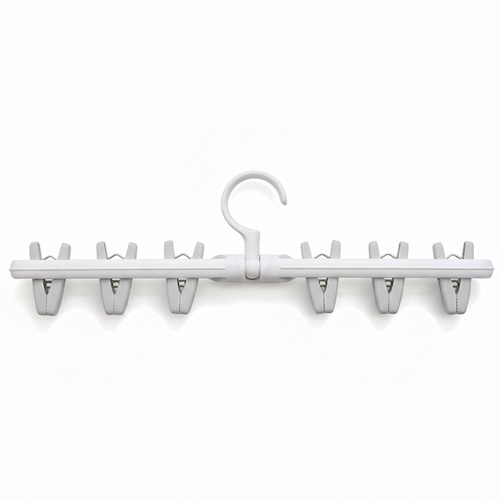 Suport de uscat rotativ multifunctional, gri, din ABS cu cleme - Pentru ciorapi, lenjerie intima, articole mici, de fixat pe perete, 38x9cm, 1 bucata