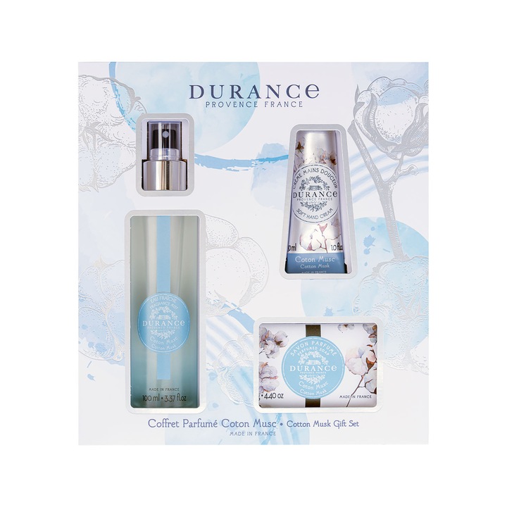 Set cadou Cotton Musk - Spray parfumat 100 ml, Sapun 125 gr, Crema de maini 30 ml