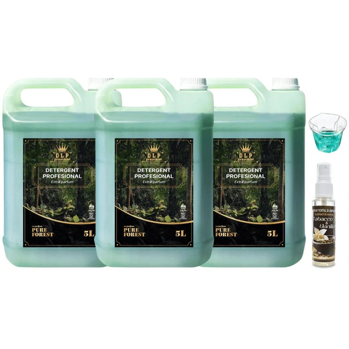 Set detergent universal Fabrica de Detergent 3x Pure Forest + esenta parfum Tabacco Vanilla, 300 spalari