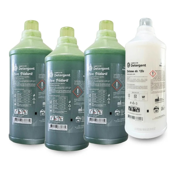 Set Detergent universal, Fabrica de Detergent, 3x Seva Padurii 2L + 1x Balsam de Vis 2L, lichid, 150 spalari