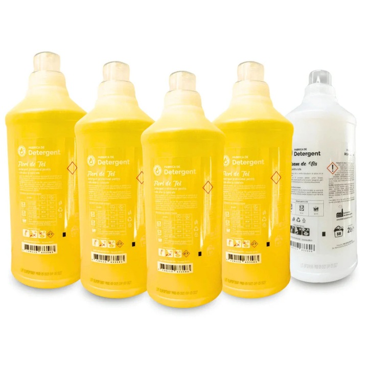 Pachet set 4x Detergent Flori de Tei 2L + 1x Balsam de Vis 2L, lichid, universal