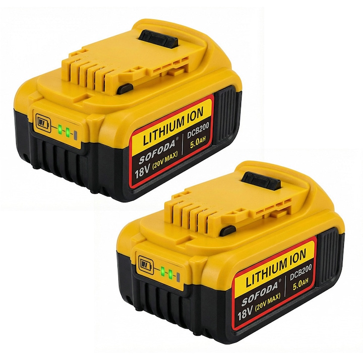 Съвместима Li-Ion батерия с DeWALT DCB184 18V 5.0 Ah, 2 броя, индикатор за нивото на зареждане, устойчива на екстремни температури