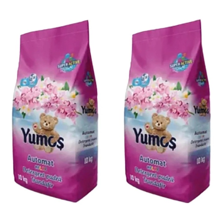 Set 2 x Detergent pudra Yumos pentru rufe colorate, 10 kg, universal, parfum trandafir