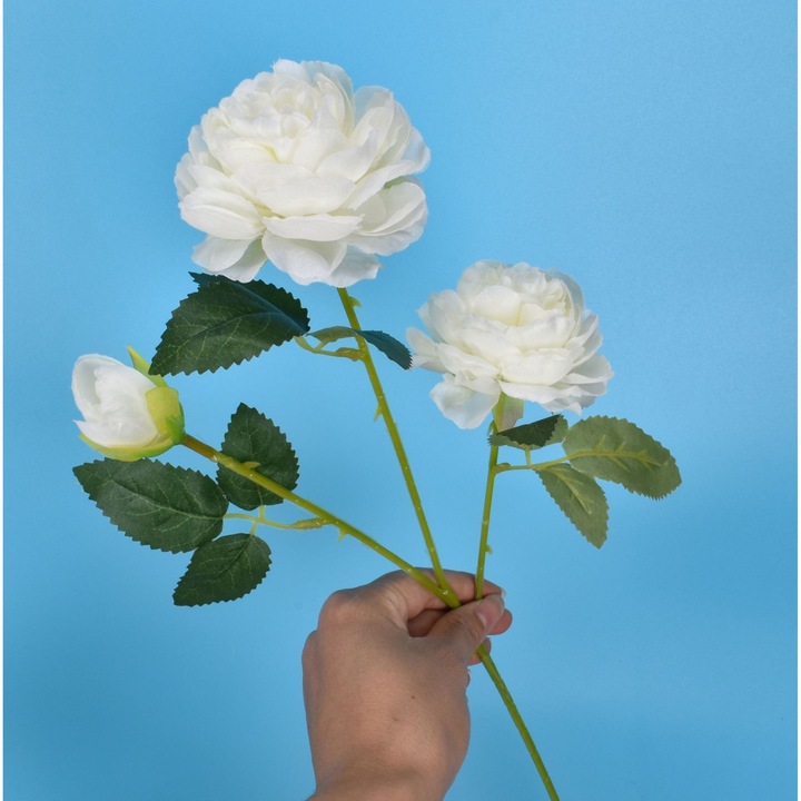 Bujori artificiali, 4 seasons quality, 3 capete, alb, 65cm