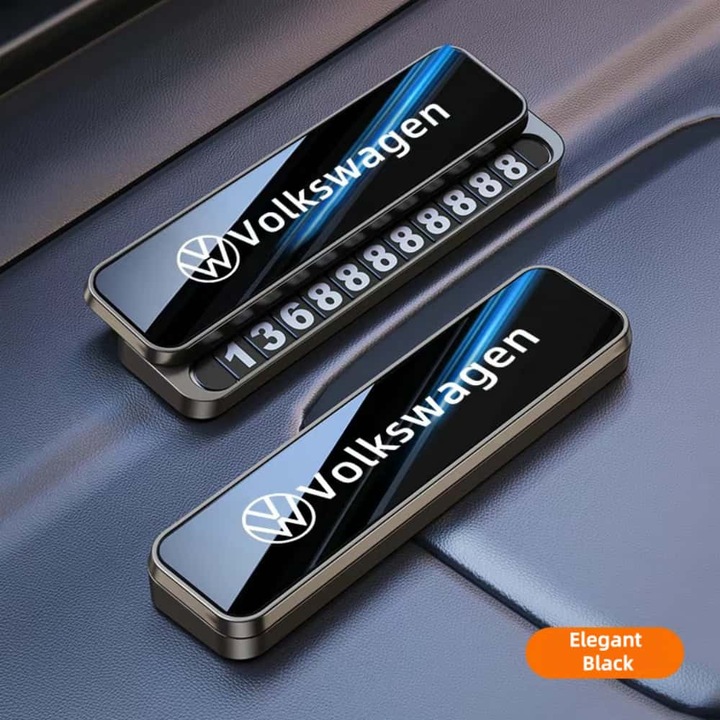 ARRRD® Placa de Parcare Temporara Auto Negru Elegant - Numere Deplasabile, Cadru Metalic, Compatibil cu Volkswagen