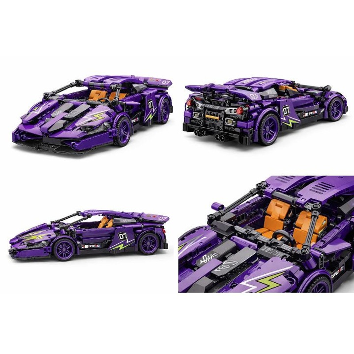 Set de constructie Masina Sport – Racing Supercar Mov, Tip Tehnic, 531 piese, 6+ ani
