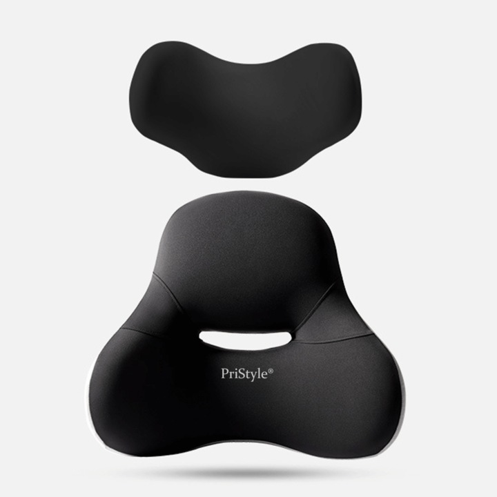 Set 2 Perne Ergonomice cu Suport Lombar si Cervical, din Spuma cu Memorie, Design Anatomic pentru Scaun Auto si Birou, Corectarea Posturii si Reducerea Durerilor Lombare si Cervicale, Negre, PriStyle®