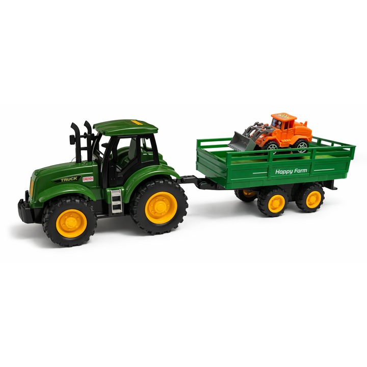 Играчка селскостопански трактор с ремарке и мини багер, пластмаса, 30см