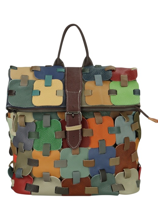 Rucsac dama piele naturala patchwork multicolor, 37x33x17cm