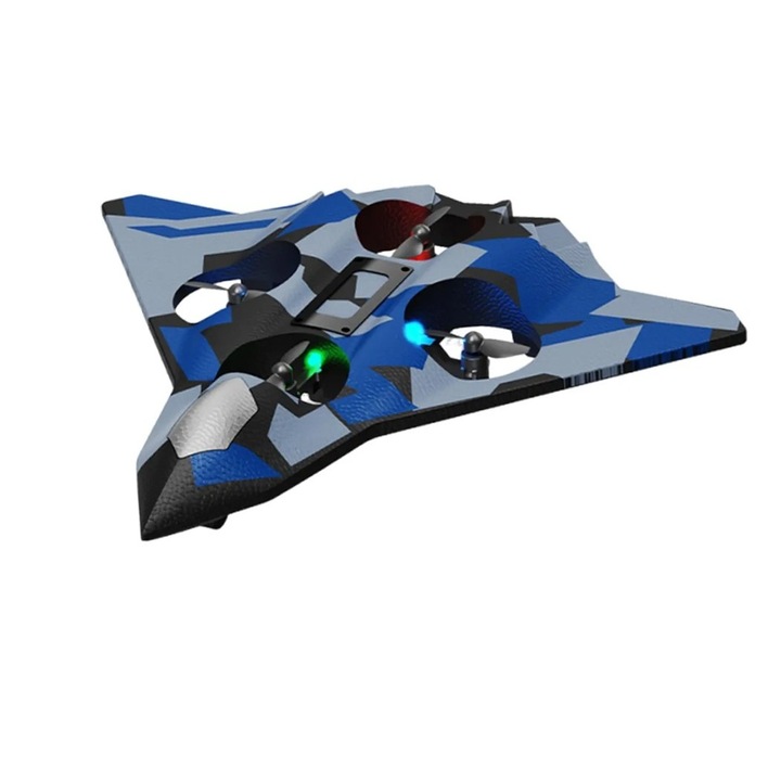 Интерактивна играчка, Flippy, Боен самолет, от EVA, с дистанционно управление, USB зареждане, +14 години, 24 x 25.5 x 4.2 см, Модел Армия, Син