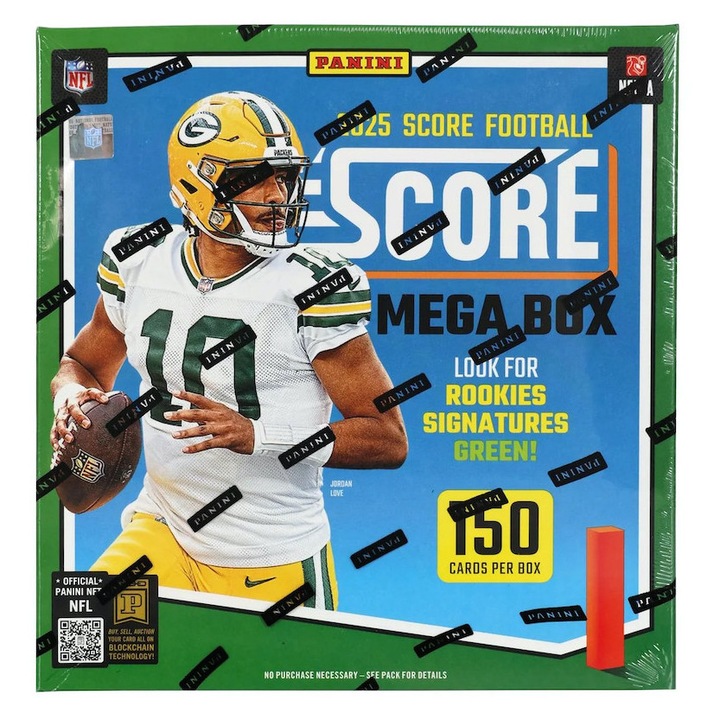 2025 Panini Score Football Mega Doboz (150db Amerikai Focis kártya, benne 11db Parallel és 1db Exclusive Sorszámozott Kártya)