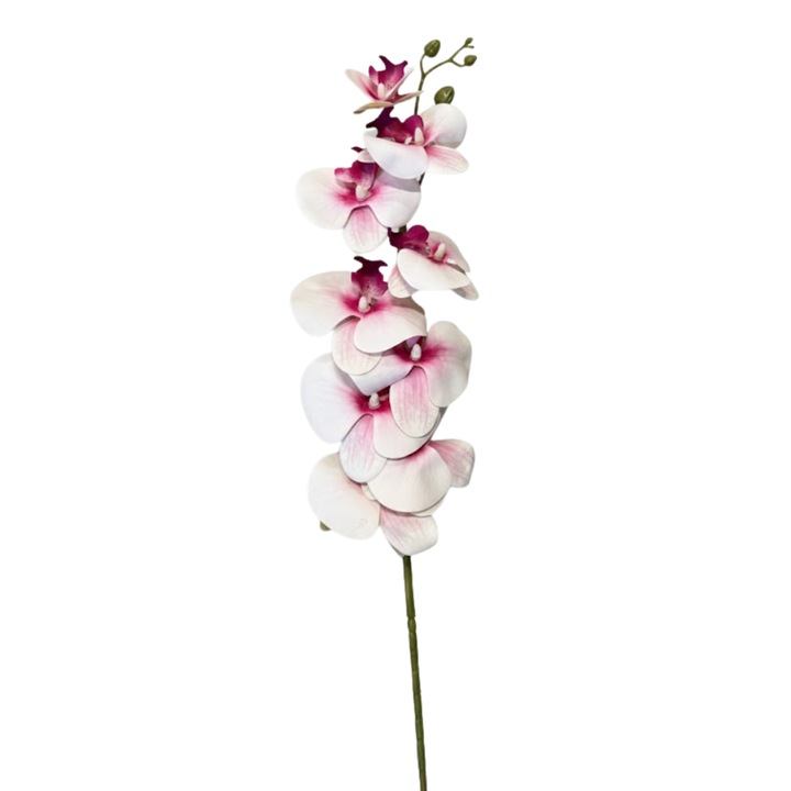 Floare Artificiala Orhidee Phalaenopsis, Culoare Alb Cu Centru Roz, Aspect Natural, Lungime 100 cm, Decor Elegant