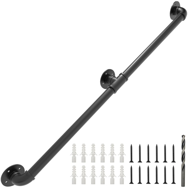 Balustrada industriala WALALLA, teava galvanizata, neagra, 200cm, anti-cadere