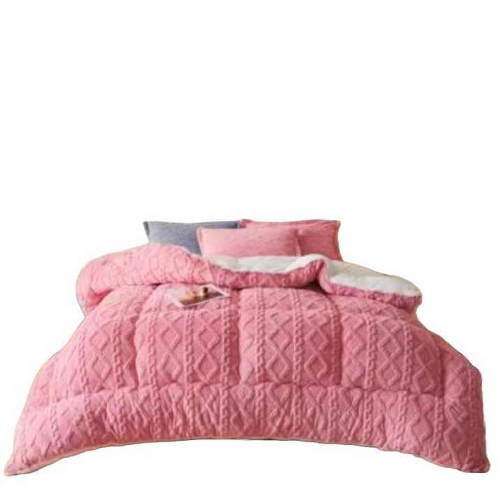 Set Pilota Groasa Cocolino Reversibila cu Blanita, Roz, 200x230cm, 2 Fete de Perna 50x70cm