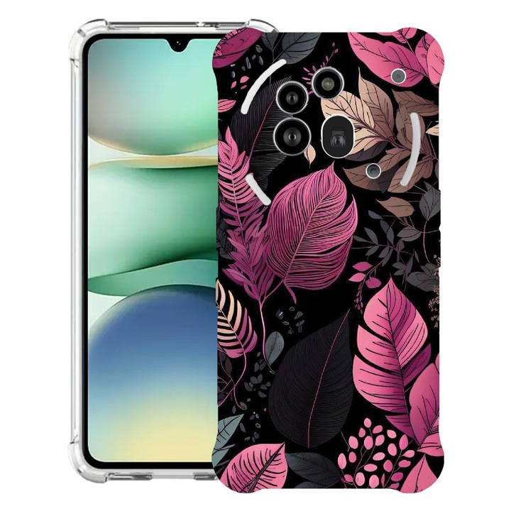 BestCase® Устойчив на удари калъф 1.5 мм, съвместим с Nothing Phone (3a) Pro, с дизайн „Розови пера“, подсилени 4 ъгъла, 3119592 AS 1163