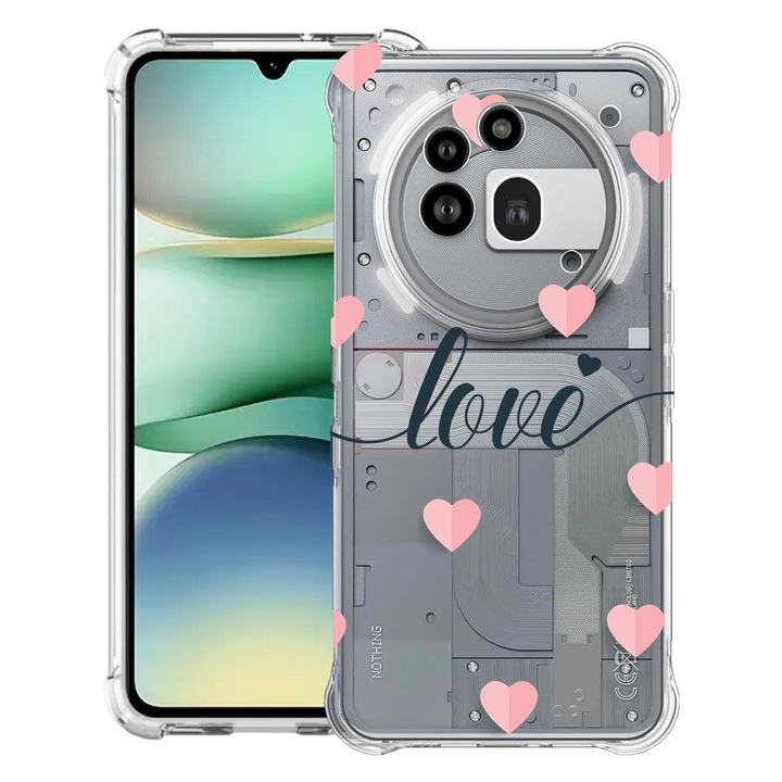 BestCase® Husa Anti Shock 1.5mm Compatibil cu Nothing Phone (3a) Pro, cu Design Love Flying Hearts, Reinforced 4 Corners, 3119592 AS 85