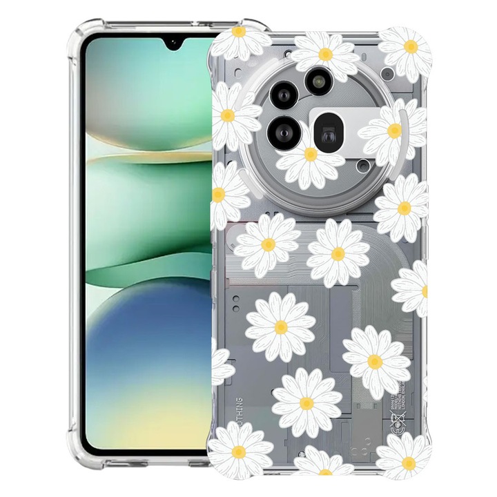 BestCase® Устойчив на удар калъф 1.5мм Съвместим с Nothing Phone (3a) Pro, с дизайн Happy Flowers Daisy, Подсилени 4 ъгъла, 3119592 AS 513