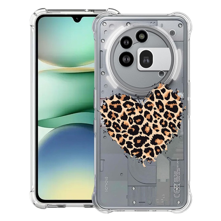 BestCase® Husa Anti Shock 1.5mm Compatibil cu Nothing Phone (3a) Pro, cu Design Leopard Heart, Reinforced 4 Corners, 3119592 AS 761