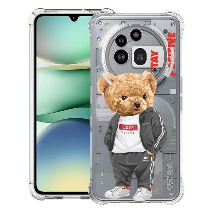 BestCase® Husa Anti Shock 1.5mm Compatibil cu Nothing Phone (3a) Pro, cu Design Stay Positive - Teddy Bear, Reinforced 4 Corners, 3119592 AS 926