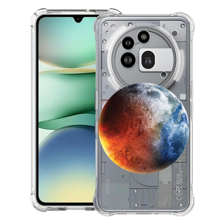 BestCase® Устойчив на удар калъф 1.5 мм, съвместим с Nothing Phone (3a) Pro, с дизайн Earth, подсилени 4 ъгъла, 3119592 AS 948