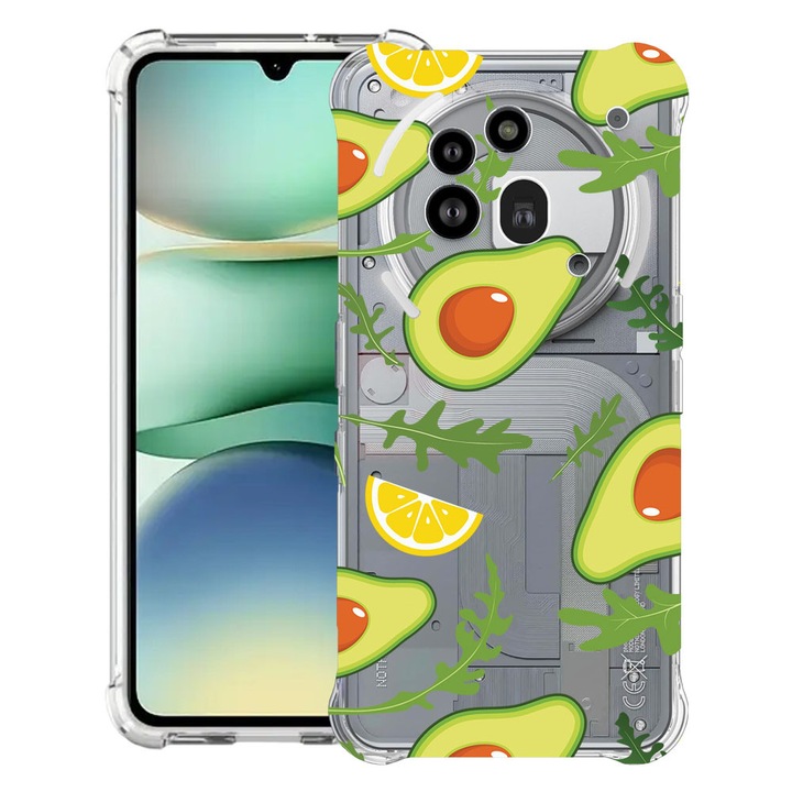BestCase® Устойчив на удар калъф 1.5 мм, съвместим с Nothing Phone (3a) Pro, с дизайн Авокадо, подсилени 4 ъгъла, 3119592 AS 760
