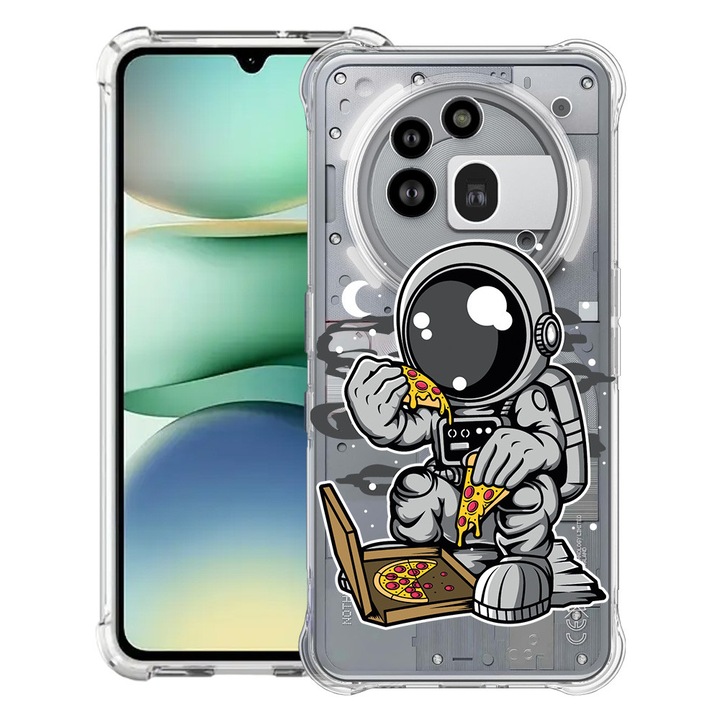 BestCase® Усилен противоударен калъф 1.5 мм, съвместим с Nothing Phone (3a) Pro, с дизайн Астронавт Пица, Подсилени 4 ъгъла, 3119592 AS 1004