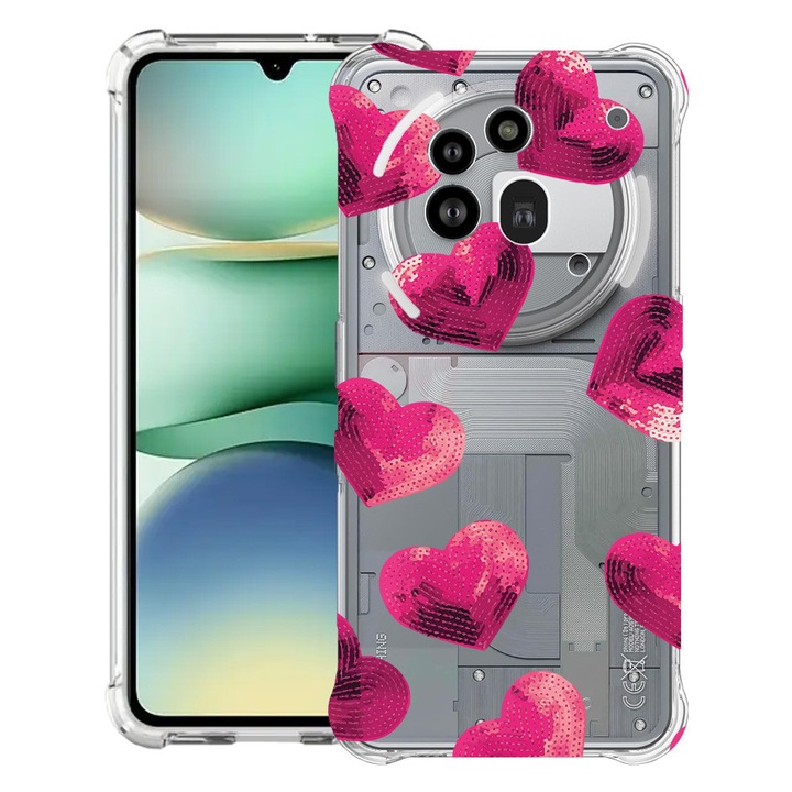 BestCase® Husa Anti Shock 1.5mm Compatibil cu Nothing Phone (3a) Pro, cu Design Heart Pattern, Reinforced 4 Corners, 3119592 AS 987